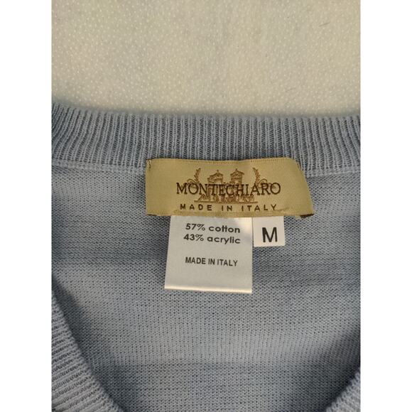 Mens Montechiaro V Neck Sweater Size M Pullover Blue Gray & Cream Made in Italy - Picture 10 of 12
